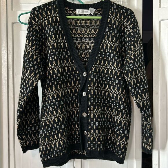 Vintage black and gold metallic cardigan- Size MP - Picture 1 of 7